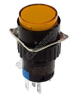 L16A-001-8P-D 220V สวิทช์กดติด-ปล่อยดับ 8ขา (Momentary) ∅16mm สีเหลือง
