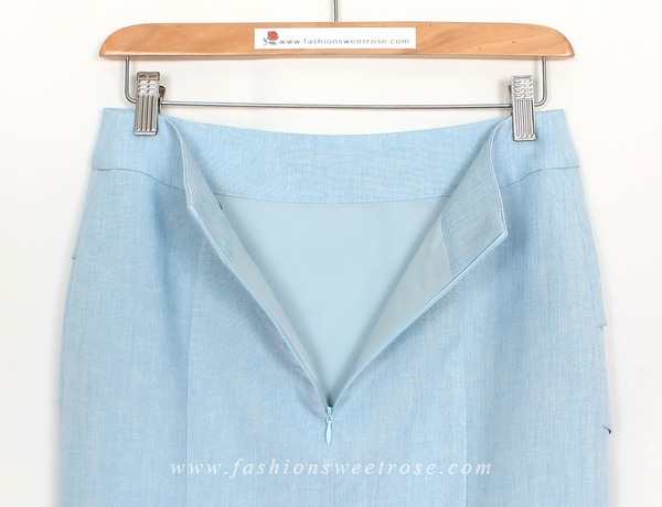 กระโปรงทรงสอบ ผ้าลินินไอริสสีฟ้ามีลายในตัว / SK-462