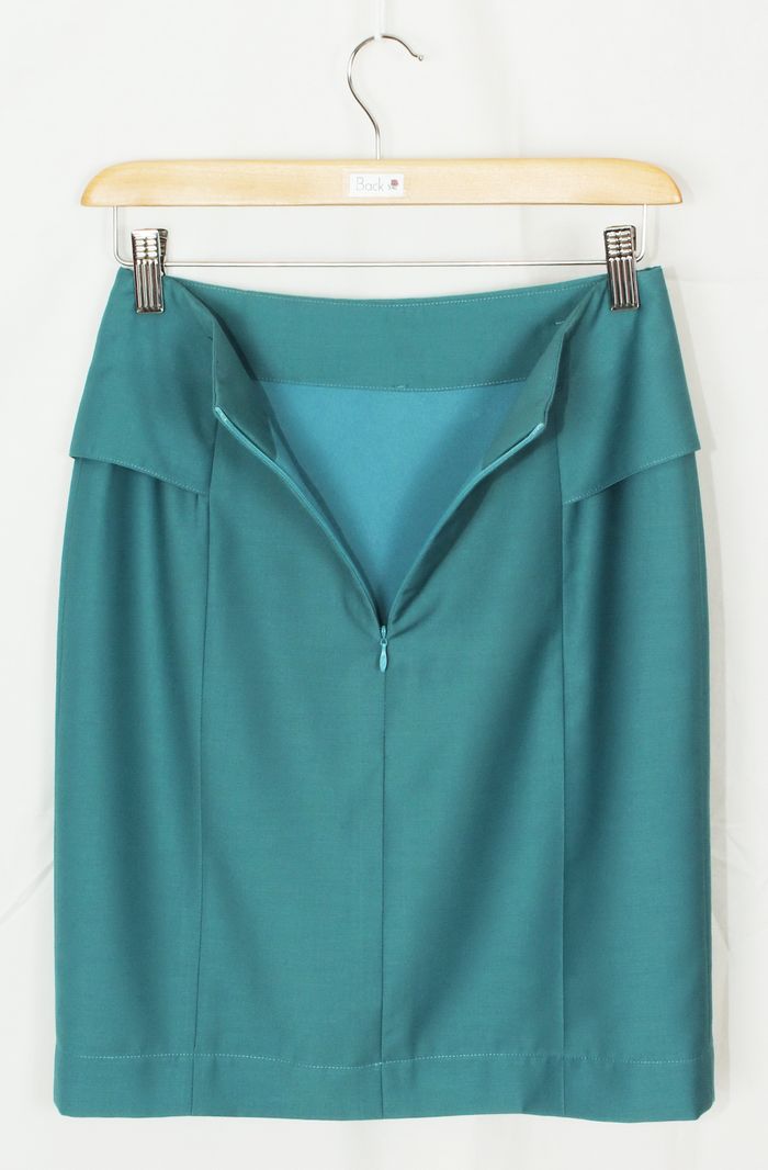 กระโปรงแฟชั่น&ทำงาน กระโปรงทรงสอบแต่งระบาย ผ้าคอตต้อนญี่ปุ่นสีฟ้าน้ำทะเล /SK-093