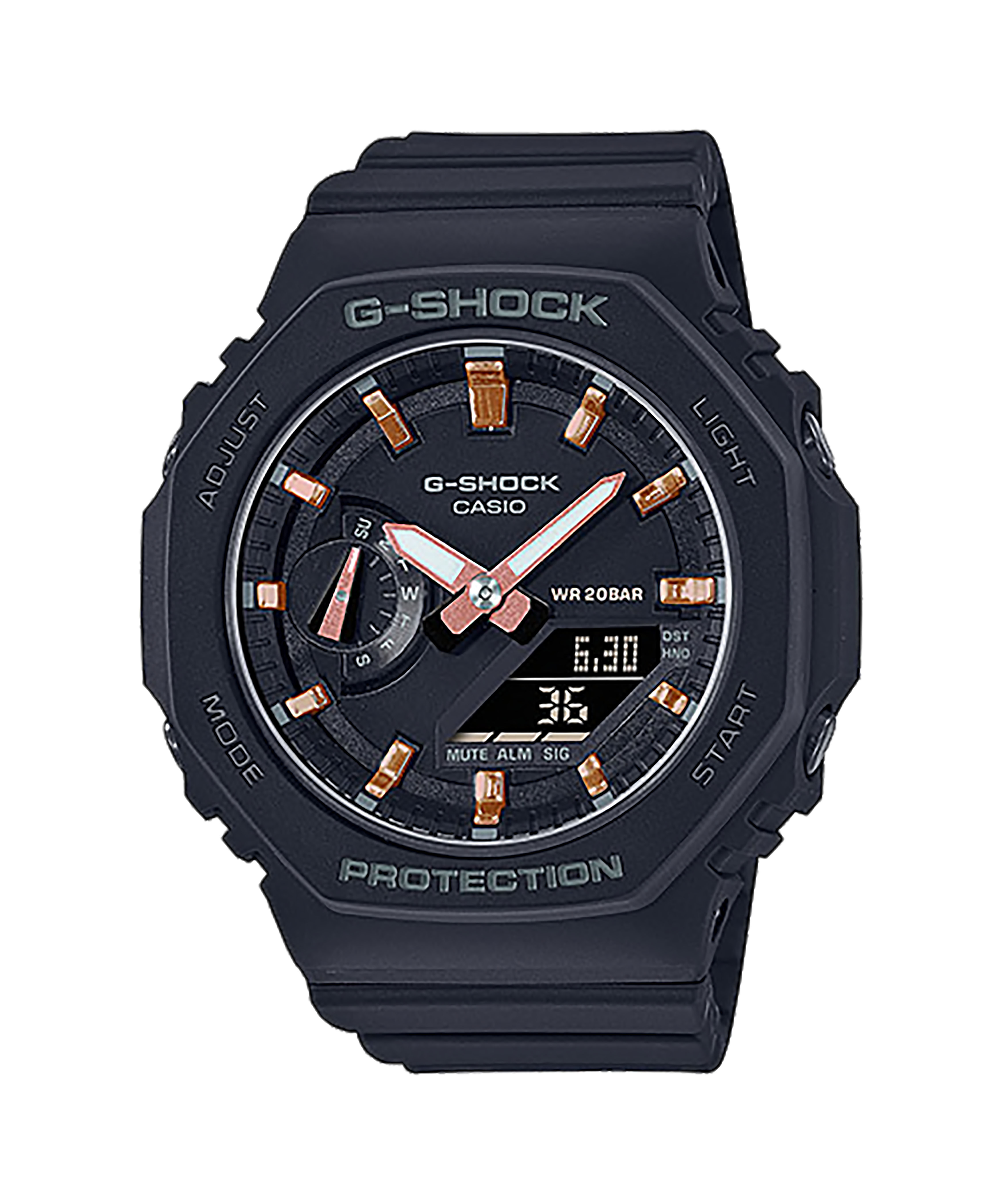 CASIO G-SHOCK Mini รุ่น GMA-S2100-1ADR สีดำ แปดเหลี่ยม จอ pinkgold สินค้าของเเท้ รับประกันศูนย์ CMG