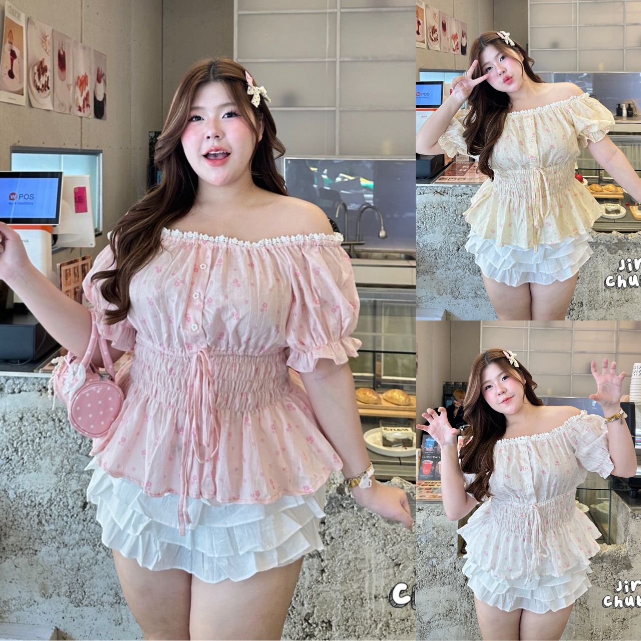 J170 เสื้อสาวอวบ แขนตุ๊กตา ขาว ชมพู เหลือง อกได้ถึง40-50 นิ้ว หน้าผ้า52นิ้ว