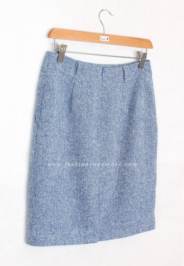 SK-429 กระโปรงแฟชั่น&ทำงาน ทรงสอบ ผ้า CHANEL สีฟ้า มีกระเป๋าล้วง 2 ข้าง