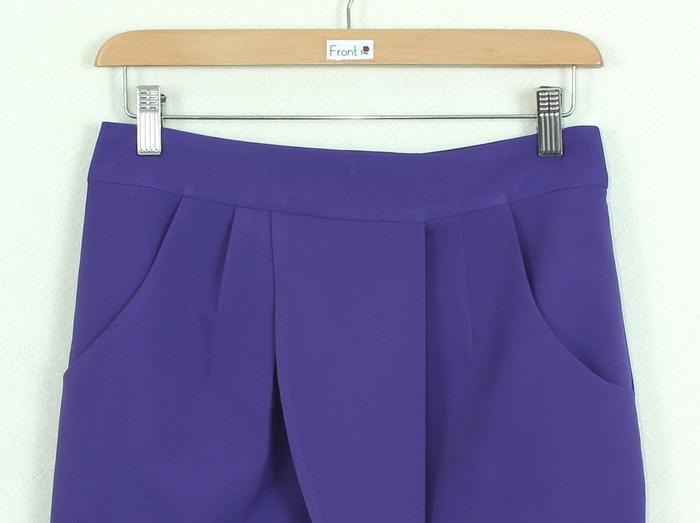 SK-268 กระโปรงทรงเอ ผ้าไหมอิตาลีสีม่วง เป็นกระโปรงป้ายมีกระเป๋าล้วง 2 ข้าง