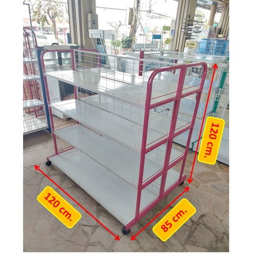 ชั้นปีกนก 2ด้าน 4ชั้น 120x120cm. มีล้อ ชั้นวางสินค้า ชั้นวางของ ชั้นเรียงสินค้าชั้นมินิมาร์ท ชั้นวางขายสินค้า ชั้นขายของ