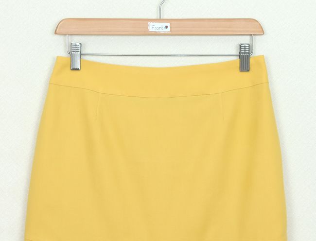 SK-282 กระโปรงแฟชั่น&ทำงาน ทรงสอบ ผ้าคอตต้อนญี่ปุ่นสีเหลือง ชายกระโปรงจับจีบรอบตัว