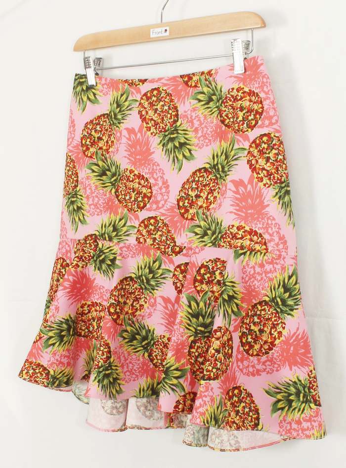 SK-212 กระโปรงแฟชั่น&ทำงาน ทรงย้วย ผ้าคอตตอนญี่ปุ่นพิมพ์ลายสับปะรด โทนชมพู
