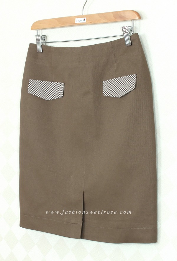 SK-310 กระโปรงแฟชั่น&ทำงาน ทรงสอบ ผ้า Cotton Japan สีน้ำตาล มีกระเป๋าหน้า 2 ข้าง