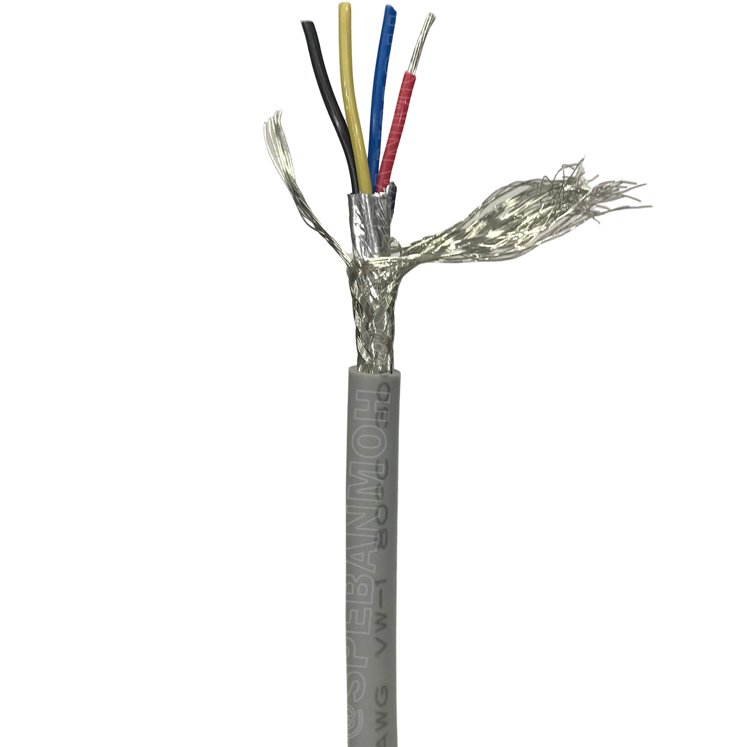 [ 1 เมตร ] TW-2464BS-22AWG-04C เทา Grey สายมัลติคอร์ 4 คอร์ ขนาด 22AWG 4Cx22AWG UL2464 300V 80°C AWG22 เบอร์ 22 สายชีลรอบ Braid Shielded Multicore Cable 4C Computer Cable TCU Tinned Stranded Copper AWM 2464 22AWG VW-1 80°C 300V E150612 Thai Wonderful