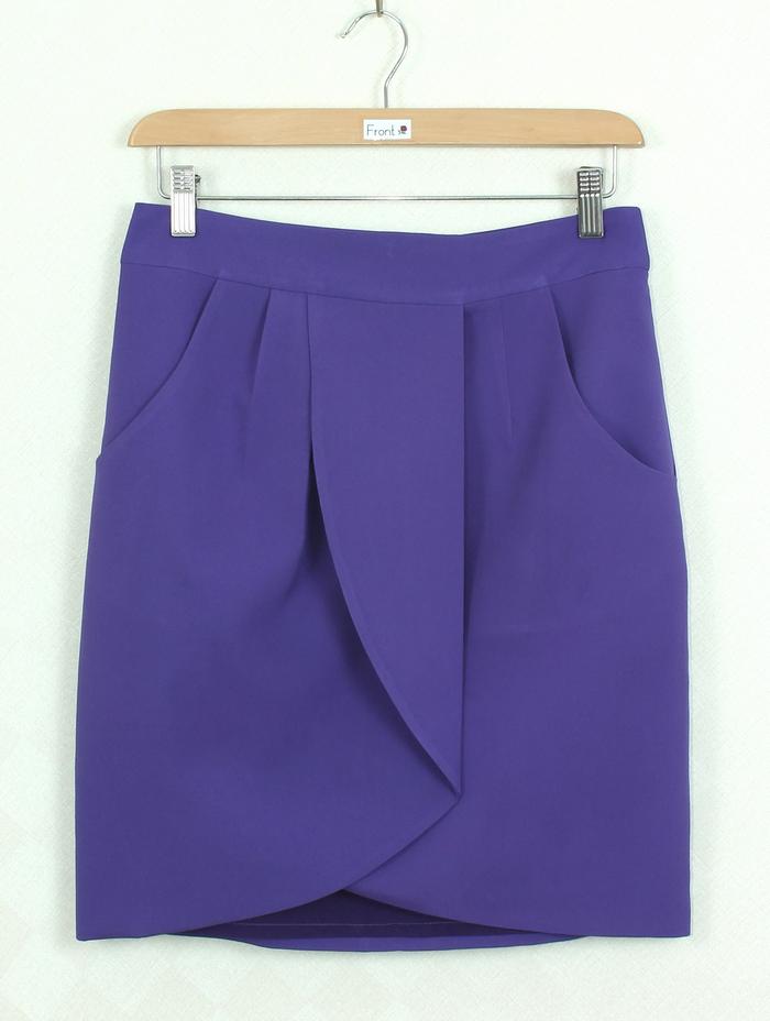 SK-268 กระโปรงทรงเอ ผ้าไหมอิตาลีสีม่วง เป็นกระโปรงป้ายมีกระเป๋าล้วง 2 ข้าง