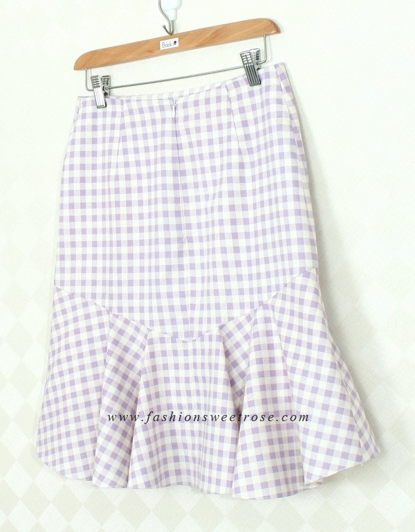 SK-379 กระโปรงแฟชั่น&ทำงาน ทรงย้วย ผ้าคอตต้อนลินินญี่ปุ่น ลายสก๊อต โทนม่วง