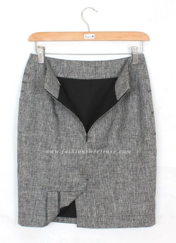 SK-434 กระโปรงทรงสอบ ผ้าคอตต้อนลินินไอริส สีดำ