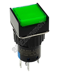 L16A-002-5P-D 12V สวิทช์กดติด-ปล่อยดับ (Momentary) ∅16mm สีเขียว