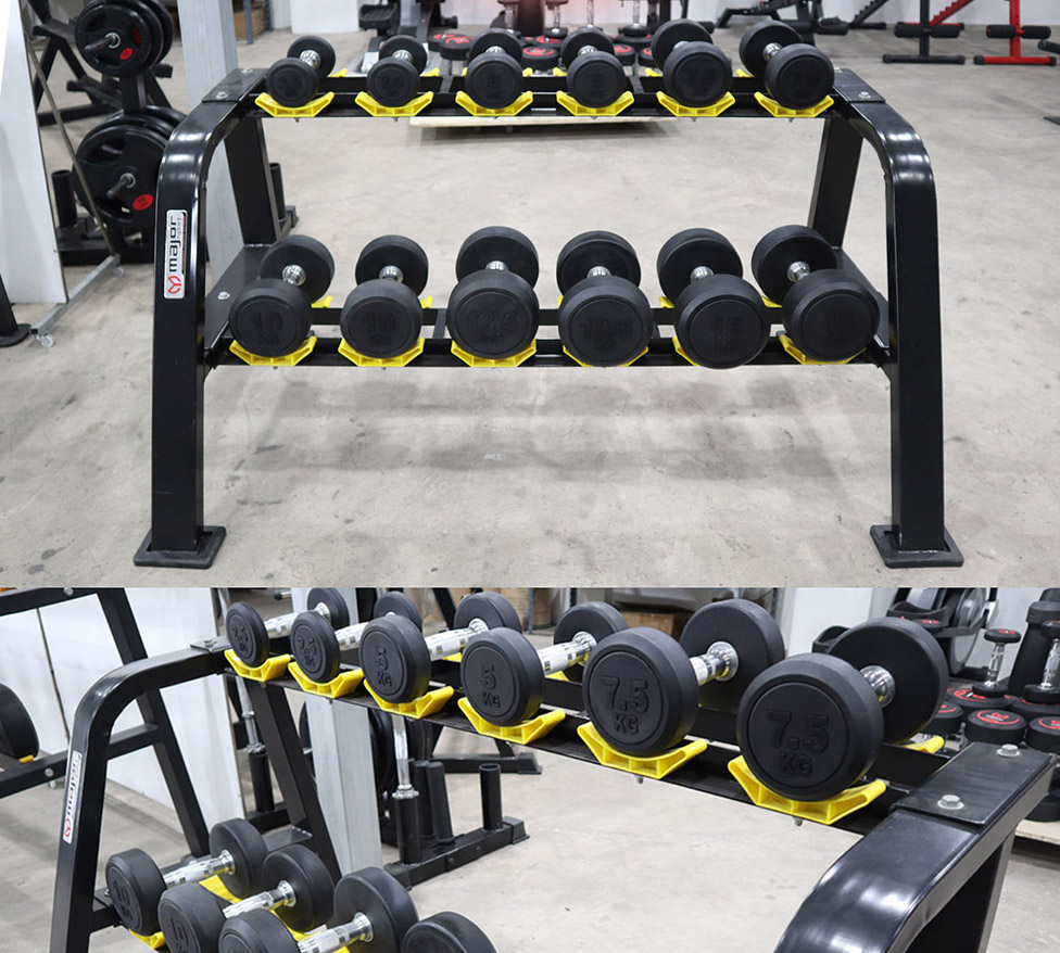 ชุดดัมเบลกลมหุ้มยาง 6 คู่ พร้อมชั้นวาง 2 ชั้น (งานระดับยิมมาตรฐานฟิตเนส)