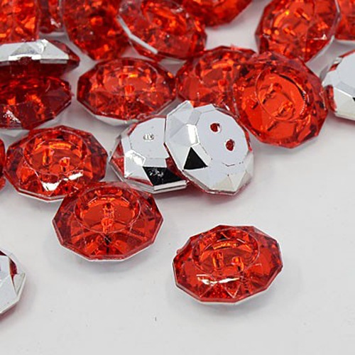 กระดุมอะครีลิค rhinestone เม็ดกลมแบนเหลี่ยมเจีย ขนาด 18.5x18x6.5mm รู 1 mm. แพ็ค 10 เม็ด มี 2 สี