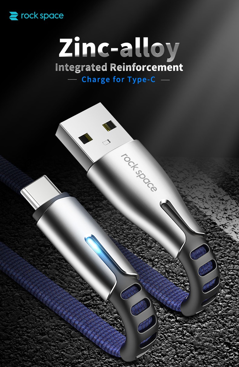 Rock Space M2 Type-C Zn-alloy Fast Charge & Sync Cable สายชาร์จฟาสชาร์จ 2.4A ความยาวสาย 1.2 เมตร