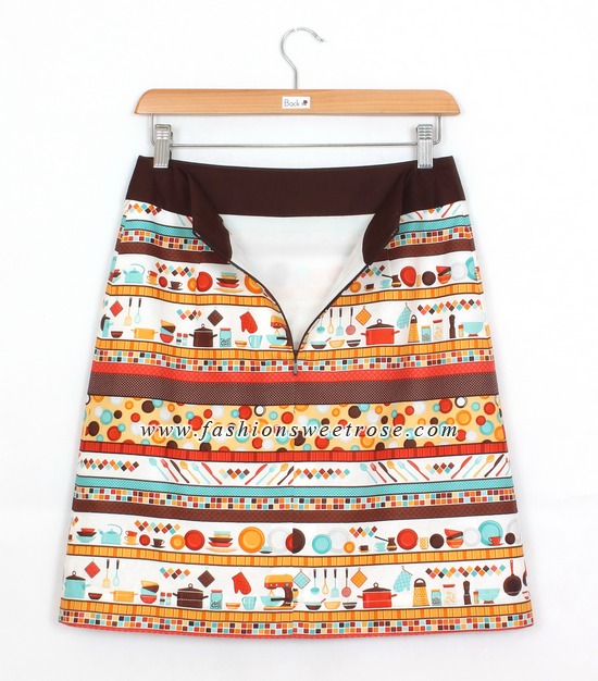 SK-410 กระโปรงทรงเอ ผ้าคอตต้อนญี่ปุ่นพิมพ์ลายเครื่องครัว KITCHEN