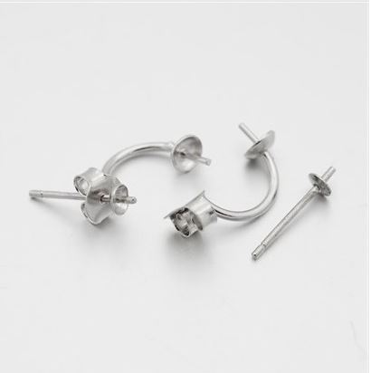 แป้นต่างหู เงินแท้ 925 แบบคล้อง สีเงินแพลตตินั่ม ขนาด 14x1.5mm, รู: 1mm พิน 0.8 มม. แพ็ค 10 คู่ พรีออเดอร์
