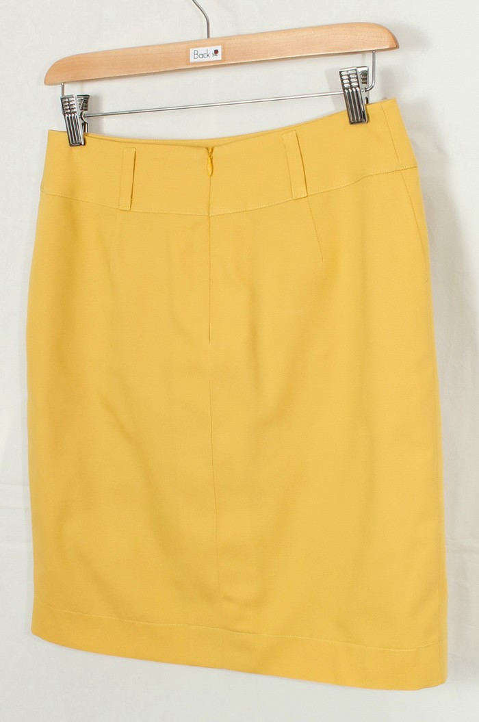 SK-206 กระโปรงแฟชั่น&ทำงาน ทรงสอบแบบผ่าหน้า ผ้าคอตตอนญี่ปุ่นผสมลินินสีเหลือง