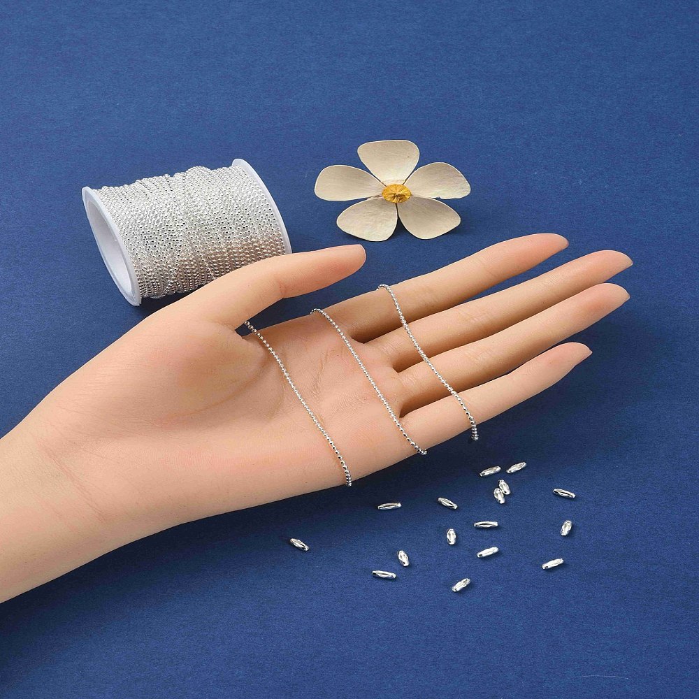 โซ่ไข่ปลา เหล็ก เม็ดขนาด 1.5mm ม้วนยาว 10 เมตร พร้อมตัวล็อก 50 ชิ้น