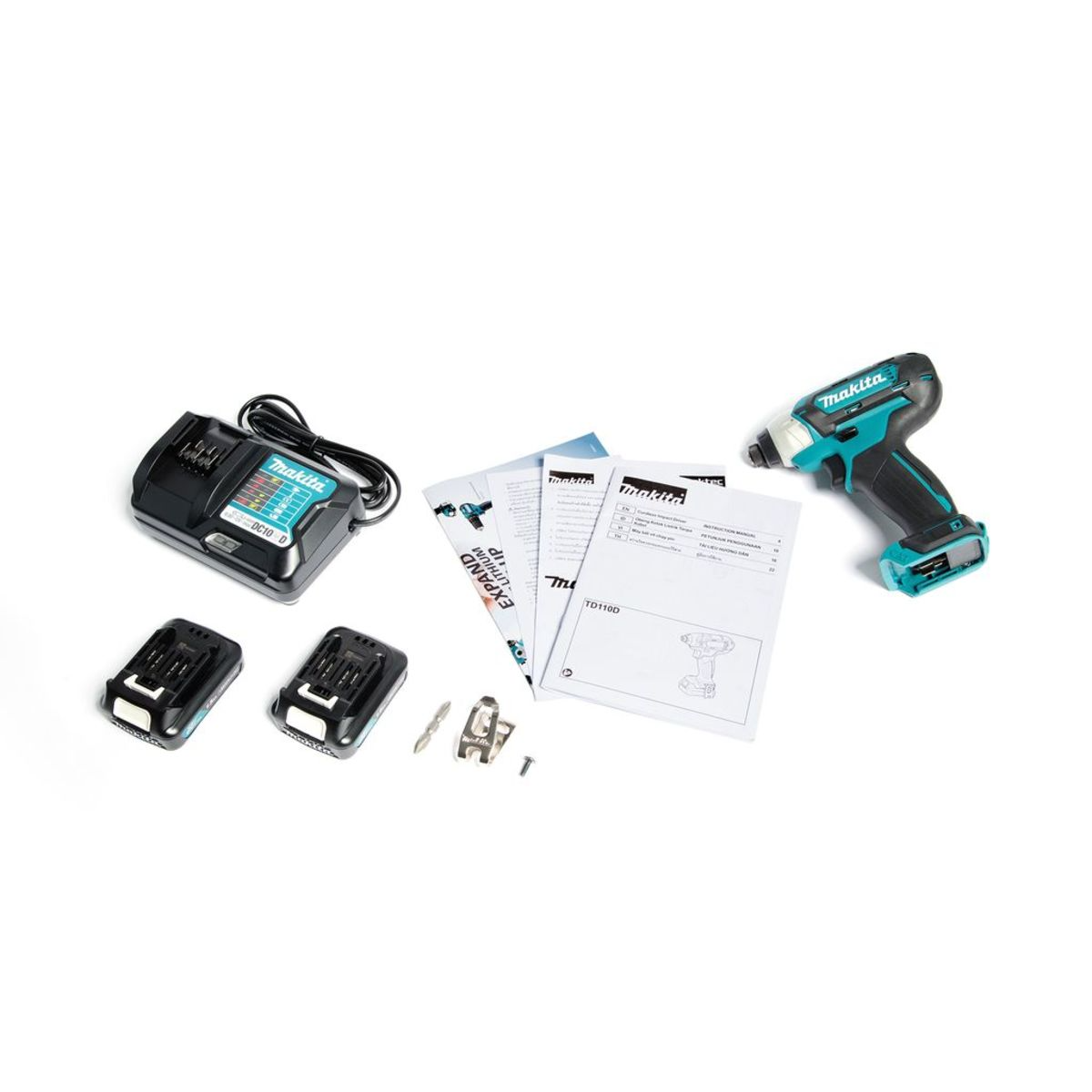 MAKITA TD110DWYE สว่านไขควงกระแทกไร้สาย 12 โวลต์ 1/4 นิ้ว แรงบิด110Nm.พร้อมแบตและแท่นชาร์จ แท้