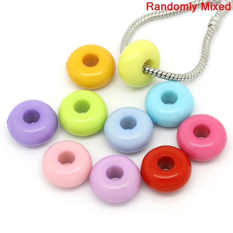 ลูกปัดยุโรปรูใหญ่อะครีลิคเรียบกลมแบน ขนาด 17mm รู5.5mm. คละสี