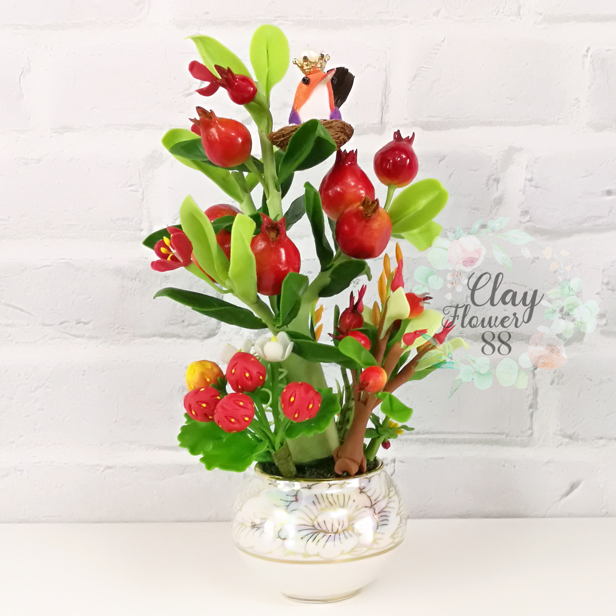 ต้นทับทิม ผลไม้มงคล นำโชค จัดกระถางเบญจรงค์เล็ก (สูง 9 นิ้ว / ราคาต่อชิ้น)