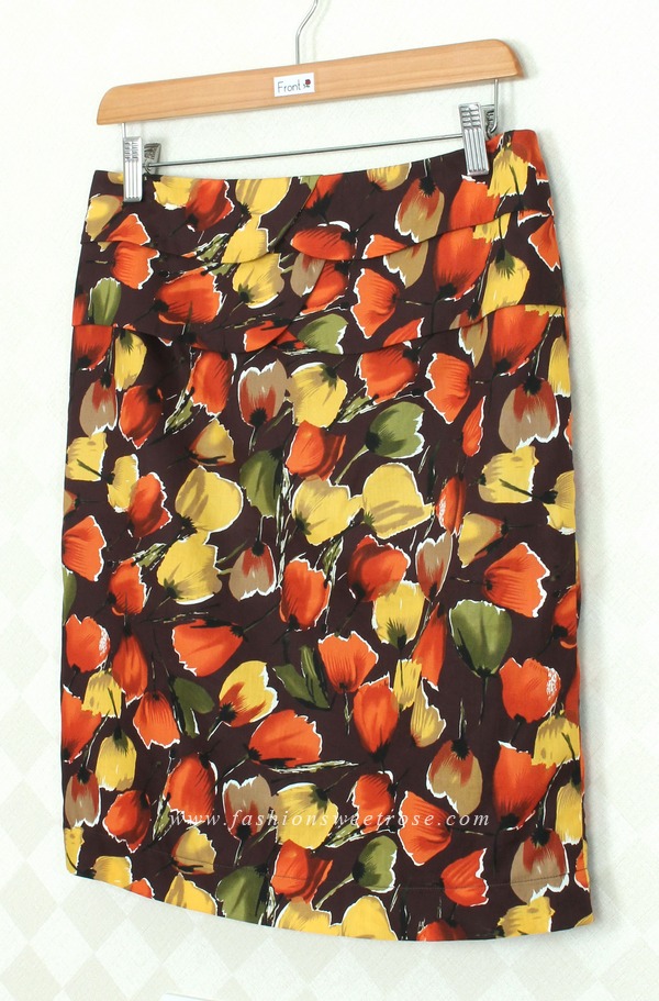 กระโปรงแฟชั่น&ทำงาน กระโปรงทรงสอบผ้าคอตต้อนพิมพ์ลายดอกทิวลิป / SK-322