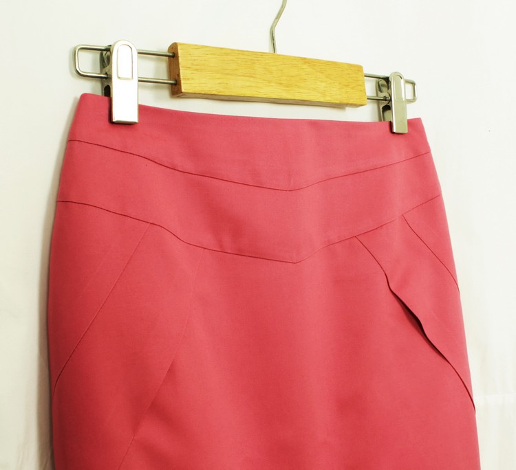 SK-134 กระโปรงแฟชั่น&ทำงาน ทรงสอบตัดต่อ ผ้าคอตตอนญี่ปุ่นสี Pink Candy