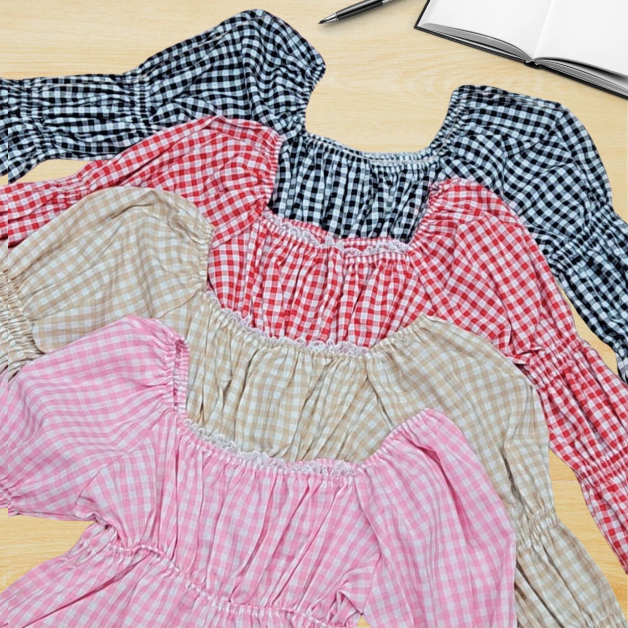 A217 เสื้อสาวอวบ คอเหลี่ยม ผ้าคอตตอน แดง ดำ ครีม ชมพู อก 38-50นิ้ว