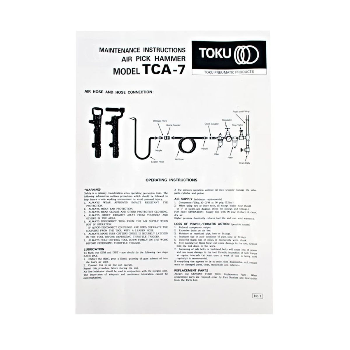TOKU TCA7 สกัดคอนกรีต ใช้ลม พร้อมดอกสกัดแหลมยาว 18 นิ้ว ประเทศผู้ผลิต ญี่ปุ่น แท้
