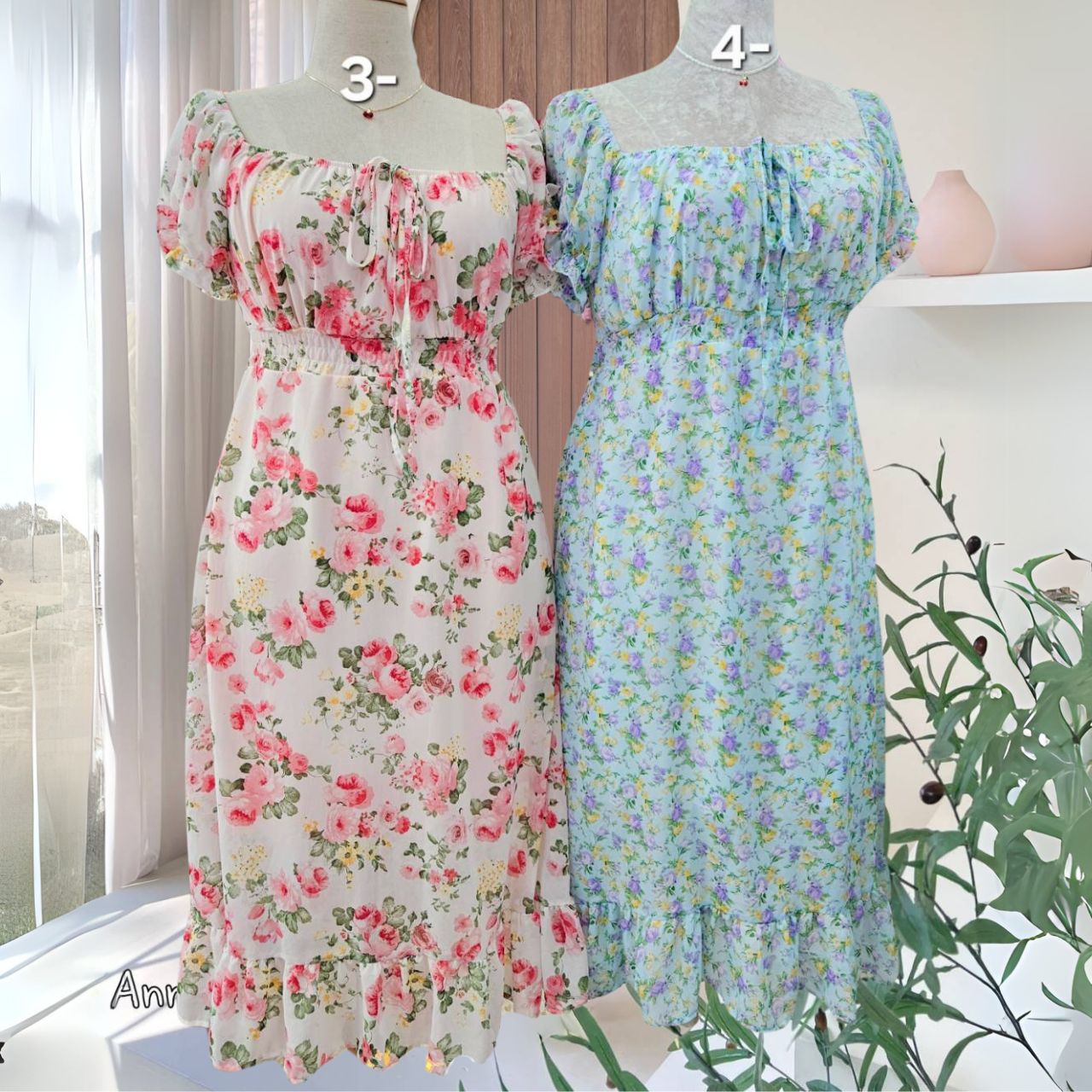 A206 เดรสสาวอวบ ผ้าชีฟอง สม็อคหลัง อกได้ถึง 50 นิ้ว มี4ลาย อก40-50นิ้ว