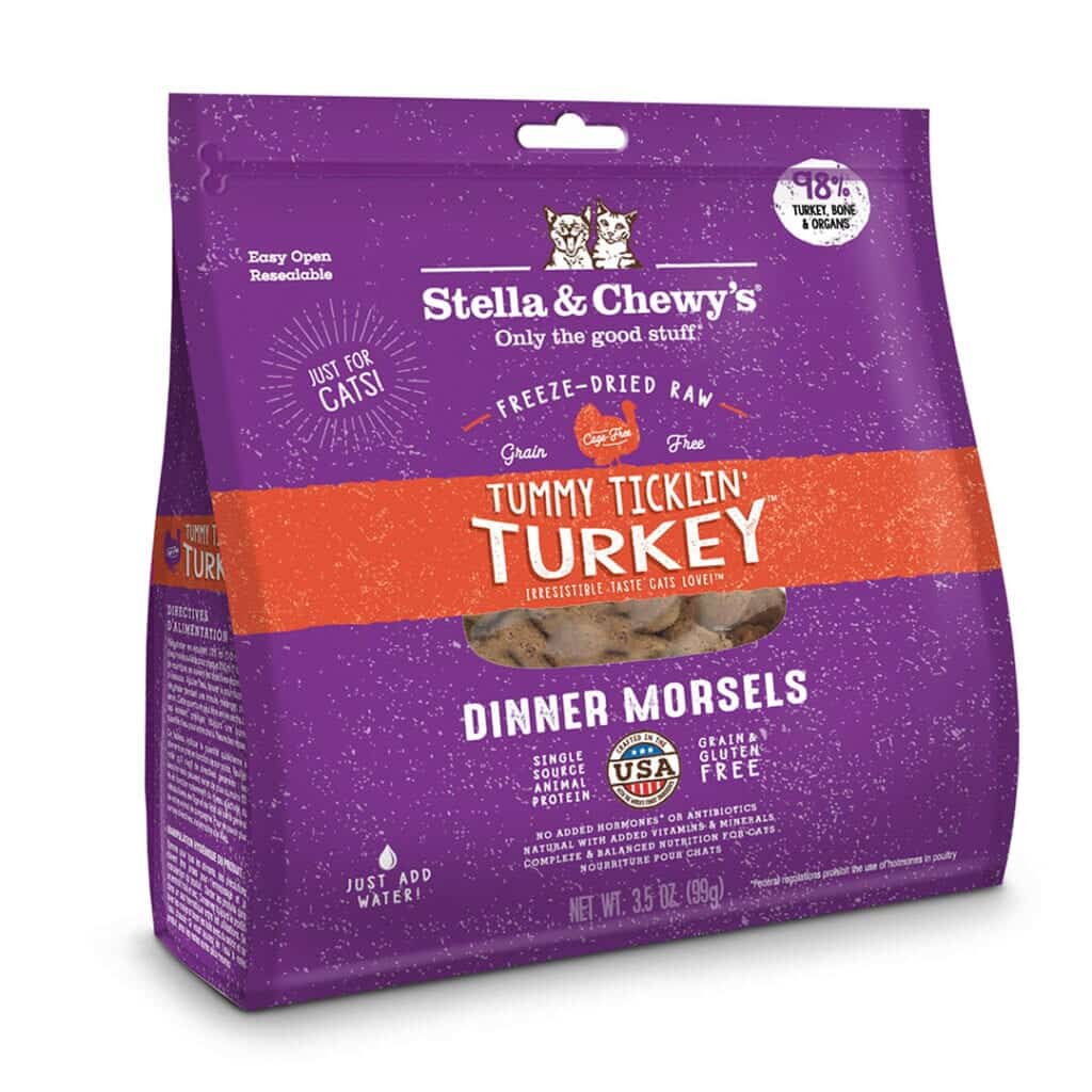 อาหารแมวอบแห้ง Stella & Chewy's Tummy Ticklin' Turkey Dinner Morsels Freeze-Dried Raw Cat Food มี 2 ขนาด จากอเมริกา