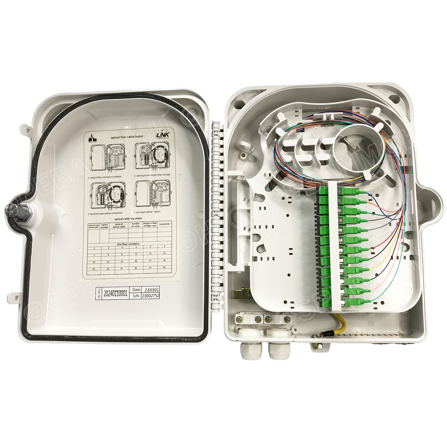 [ 1 ชิ้น ] UFH3112 Indoor Outdoor 12 SC/APC PON PLASTIC Terminal Box w/12 SC/APC Adapter & Pigtail กล่องพักสายไฟเบอร์ออฟติก 12ช่อง กล่องรวมสายและกระจายสายไฟเบอร์ FIBER TERMINAL BOX and CABINET and JUNCTION BOX