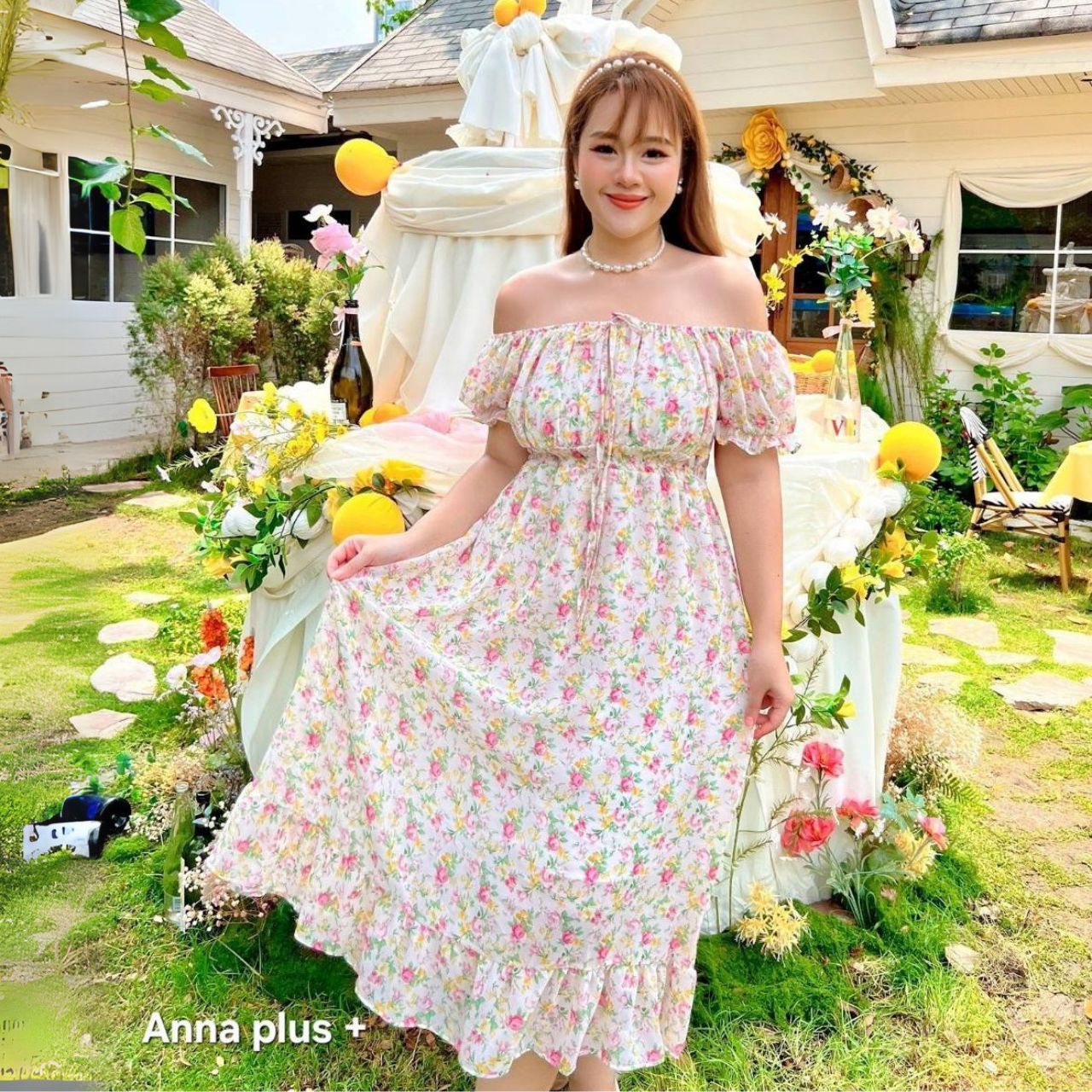 A206 เดรสสาวอวบ ผ้าชีฟอง สม็อคหลัง อกได้ถึง 50 นิ้ว มี4ลาย อก40-50นิ้ว