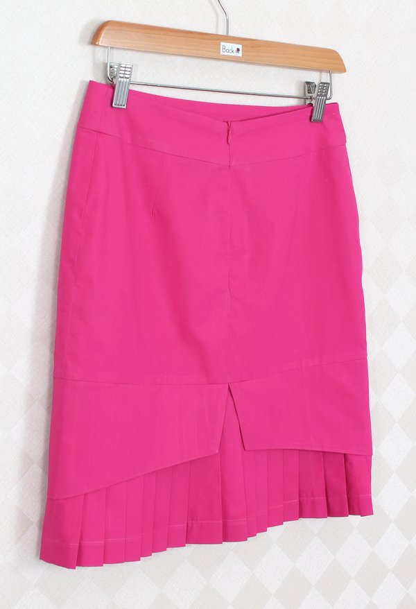 SK-281 กระโปรงแฟชั่น&ทำงาน ทรงสอบ ผ้าคอตต้อนญี่ปุ่นสีชมพูบานเย็น ชายกระโปรงจับจีบรอบตัว