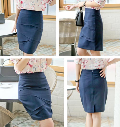 กระโปรงแฟชั่น&ทำงาน ทรงสอบ ผ้าไหมอิตาลีสีฟ้าน้ำทะเล / SK-255