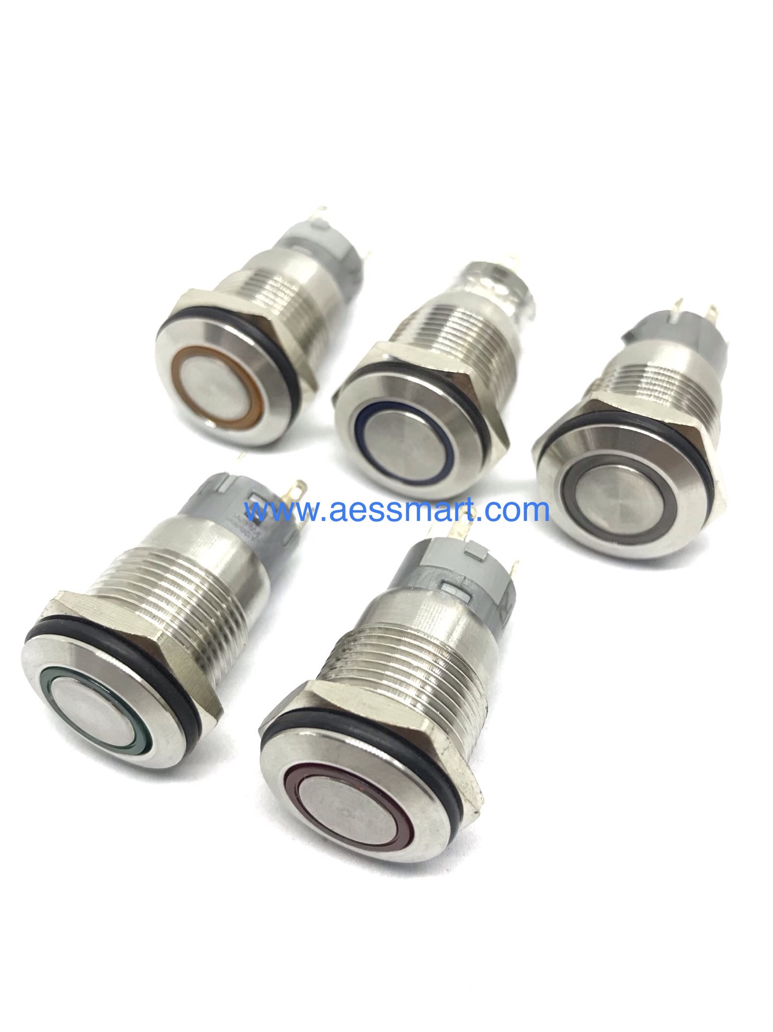 สวิตซ์กดติดปล่อยดับแบบเรียบ 12V กันน้ำ 16 mm(คละสี)