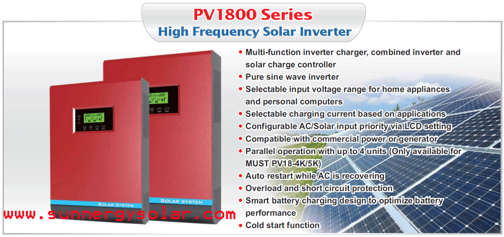 อินเวอร์เตอร์พร้อมโซล่าชาร์จเจอร์ 1KW-5KW 12V/24V/48V pure sine wave with solar charge controller