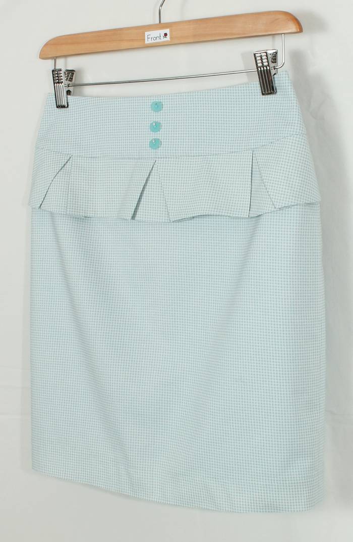 SK-201 กระโปรงแฟชั่น&ทำงาน ทรงสอบ ผ้าคอตต้อนญี่ปุ่นสีฟ้าพิมพ์ลายสก็อตเล็กๆ