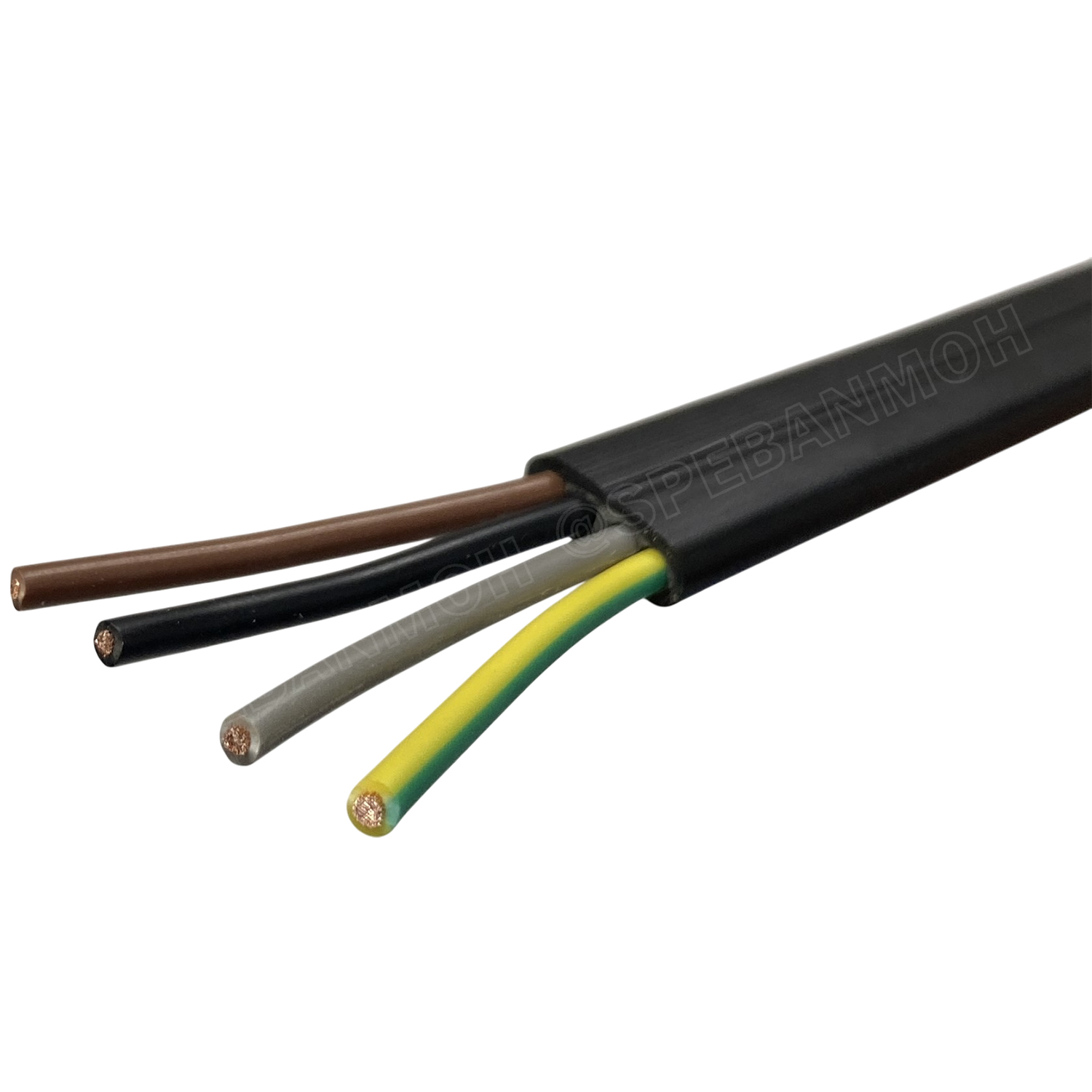 [ 1 เมตร ] H07VVH6-F 4Gx1.5 sq.mm สายไฟแบน สีดำ Crane Wire 4C สายเคลื่อนที่ สำหรับเครน สายลำเลียง Moving Cable Flat Cable ป้องกันการบิดเกลียว ทองแดงแดงแท้ VDE 0295 IEC 60228 Class 5 H07 450/750V Cable For Mobile Machine Components