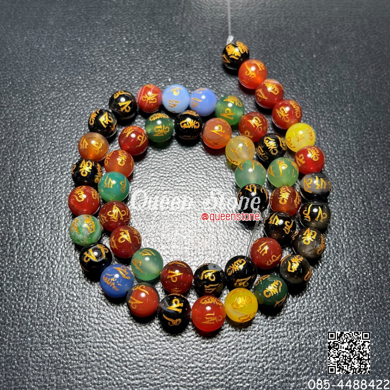 อาเกต5สีลายคาถาทิเบต 6 คำ 8 มิล *หิน*