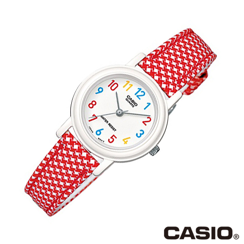 Casio รุ่น LQ-139LB-4BDF สีแดง ลายสก็อต สายผ้า เรือนเล็ก สินค้าของเเท้