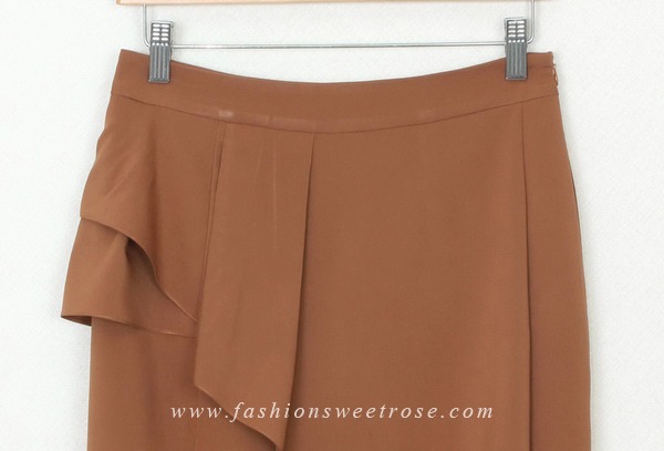 SK-297 กระโปรงแฟชั่น&ทำงาน ทรงสอบ ผ้าไหมอิตาลีสีน้ำตาลทอง