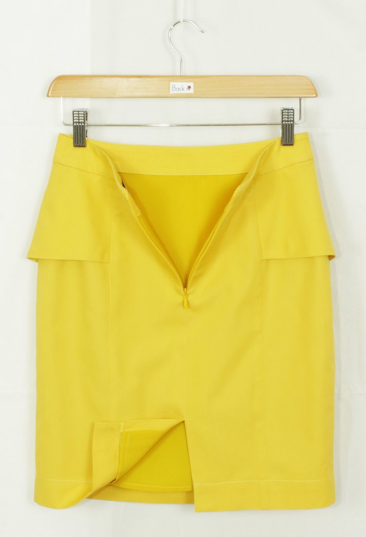 SK-114 กระโปรงแฟชั่น&ทำงาน ทรงสอบ ผ้าคอตต้อนญี่ปุ่นผสมลินิน สีเหลือง