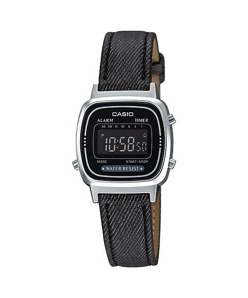 CASIO Standard รุ่น LA670WL-1BDF สีดำ สายหนังยีนส์ เรือนเล็ก สินค้าของเเท้