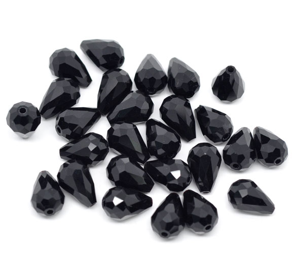 ลูกปัดแก้ว คริสตัลควอตซ์ รูปหยดน้ำ เหลี่ยมเจีย 5500 ขนาด 11x8 มม. สีดำ 50 เม็ด