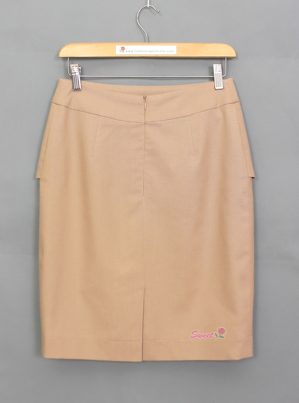 SK-497 กระโปรงทรงสอบ ผ้าคอตต้อนลินินสีแอปริคอท