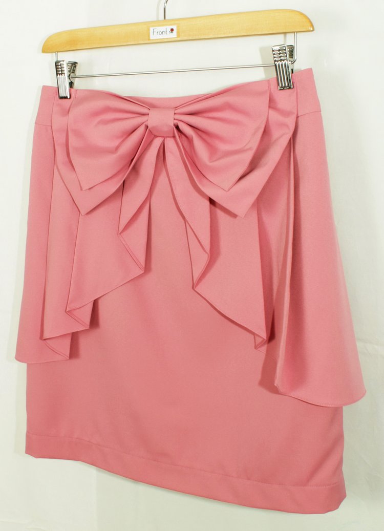 SK-177 กระโปรงแฟชั่น&ทำงาน ผ้าไหมอิตาลีสีชมพูอมม่วง มีโบว์ซ้อนกัน 2 ชั้น