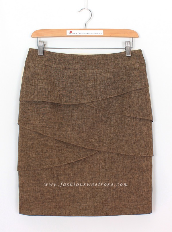 กระโปรงทรงสอบ ผ้าลินินไอริสสีน้ำตาล มีลายในตัว / SK-467