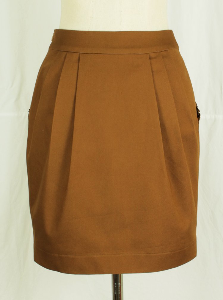 SK-150 กระโปรงแฟชั่น&ทำงาน ทรงสอบจับจีบทวิช ผ้าญี่ปุ่นสีน้ำตาลทรายแดง
